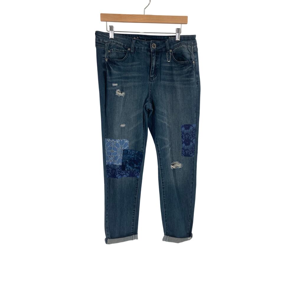 Natural Reflections Patch Blue Jeans Cuffed Boho Women’s Size 8